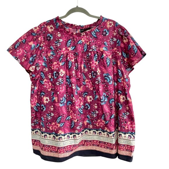 Lane Bryant Cotton Floral Popover Blouse Pink Ruffle Neck Short Sleeve Size 22 - Picture 16 of 16